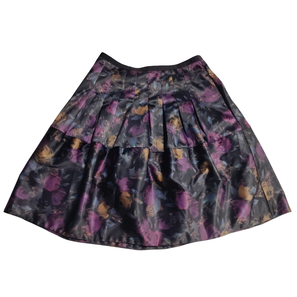The Limited Womens Size 0 Pleated Floral Satin Skirt Purple‎ Gold Black RN54874